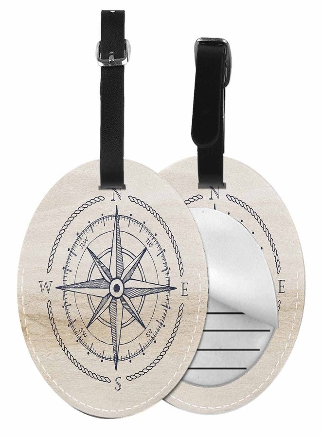 TKS MITLAN Compass Wind Rose Luggage Tag for Suitcases Women Vintage Marine Geography Exploration Sign PU Leather Bag Travel Suitcase ID Identifier Round Baggage Tags (1 Pack) - Image 1